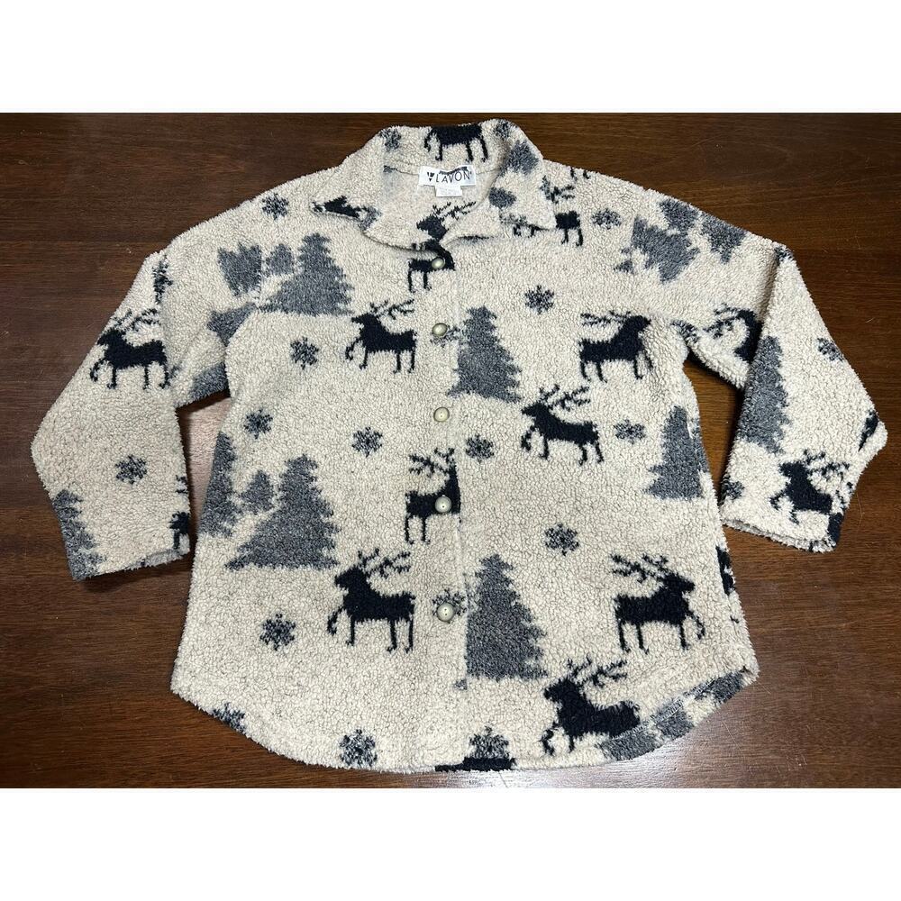 VTG Lavon Reindeer Winter Acrylic Sweater Women Large Button Up Cozy Warm Fall